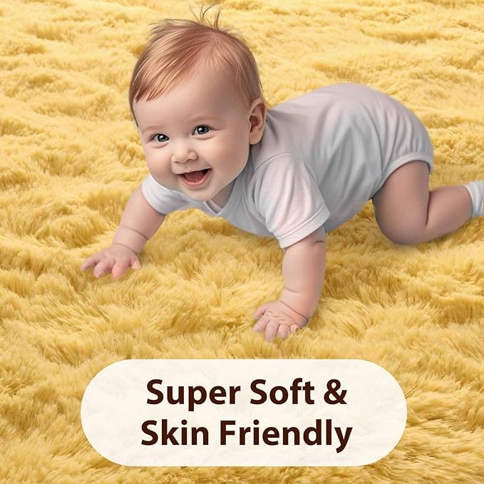 FinRèc 5x8 Feet Yellow Rugs for Living Room Bedroom, Soft Fluffy Shaggy Area Rug, Non-Slip Fuzzy Furry Shag Rug for Nursery Kids Room Dorm Room Home Decor, Indoor Plush Floor Carpet