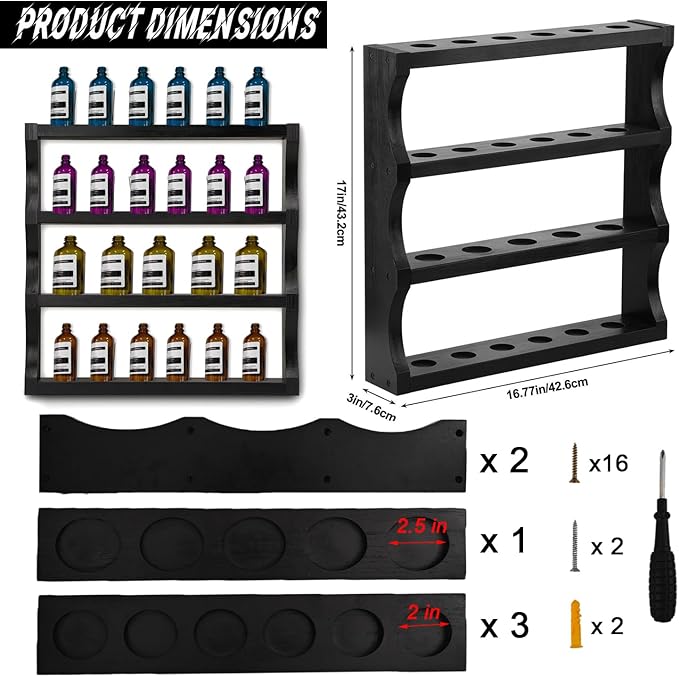 Wood Shot Glasses Holder Shot Glass Display Case for wall shot glass display Bar Collection Stand Collection Display Rack (Black)