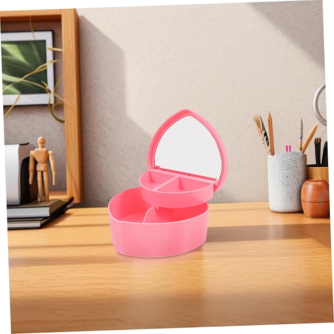 PRETYZOOM 2pcs Heart-shaped Jewelry Box Mirror Storage for Travel Hair Accessories for Girls Kawaii Organizers Makeup Box Mirror