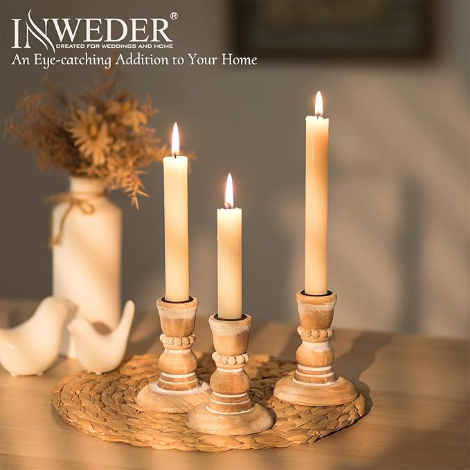 Wooden Taper Candle Holders: Rustic Wood Candlestick Holders Farmhouse Fall Decor for Living Room Dinning Table Centerpiece Christmas Set of 10