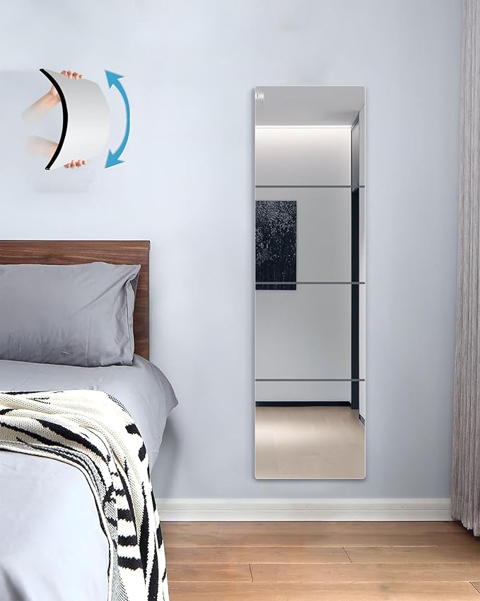 Shatterproof Full Length Mirror Tiles for Wall,Body Mirror for Kids,4Pcs 11.5"x11.5",Frameless Acrylic Plastic,Unbreakable Acrylic Non Glass Self Adhesive Wall Mounted for Home,Bathroom,Door