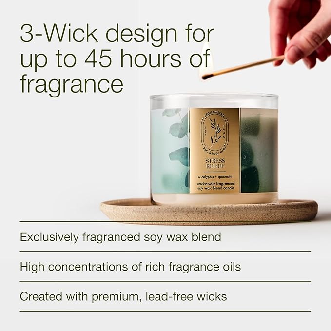 Bath & Body Works Eucalyptus Spearmint 3-Wick Candle - Scented Candle for At-Home Use - Long-Lasting, Room-Filling Fragrance - High Fragrance Oil Concentration - Soy Wax Blend