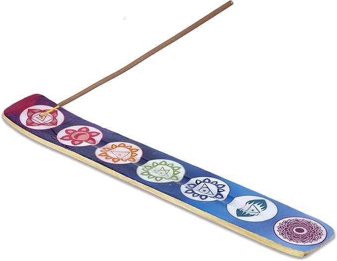 Yajna Traditional-Handmade-Burner Wooden-Incense-Stick-Strip-Holder Ash-Catcher-Stand for-Aromatherapy-Meditation-Yoga (Seven Chakra) 10 Inches, Pack of 1