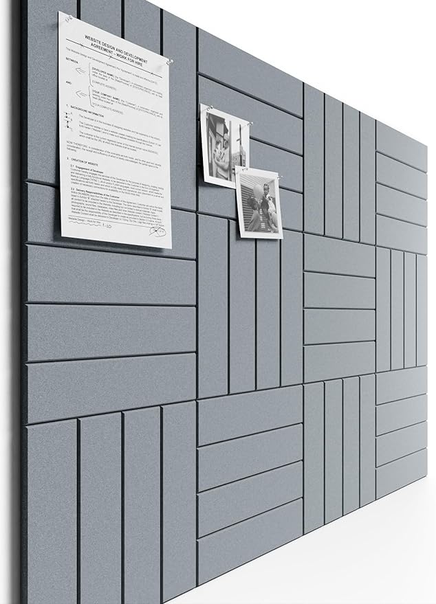 Bumusty Large Cork Board Alternative-48 x 36" Felt Bulletin Board Tiles, with 30 Pushpins, 70 Adhesive Tabs, Bold-Stripe 12-Pack, Cork Boards for Office Push Pin Board Felt Board-Blue Gray