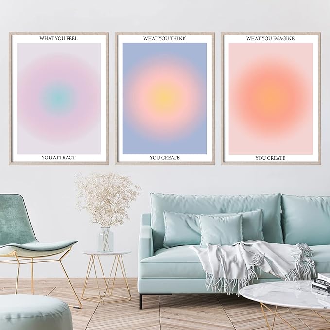 NCYEL 3 Colorful Abstract Posters Room Aesthetic Reiki Gradient Spiritual Affirmation Canvas Wall Art Positive Energy Inspirational Wall Art Bathroom Living Room Apartment Office Girls Room 12x16inx3