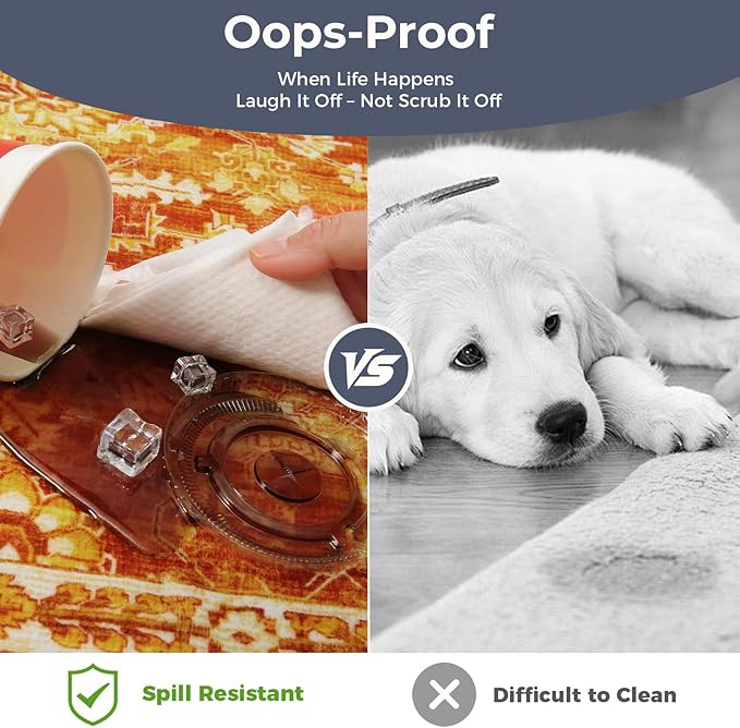 OPPODREAM Vintage Orange Area Rugs 6x9, 6 x 9 Retro Washable Rug Non Slip, Low-Pile Faux Wool Carpet, Distressed Floor Mat for Living Room, Bedroom, Kitchen, Office, Dorm, Dinning Room