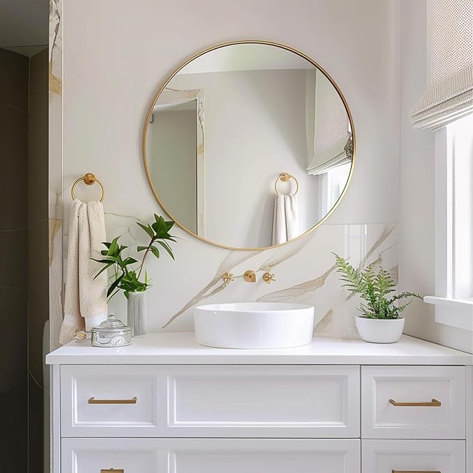 Sunniry Gold Circle Mirror, Round Mirror 20 inch, Gold Mirror Metal Frame, Round Wall Mirrors for Bathroom, Bedroom, Living Room, Entryway.