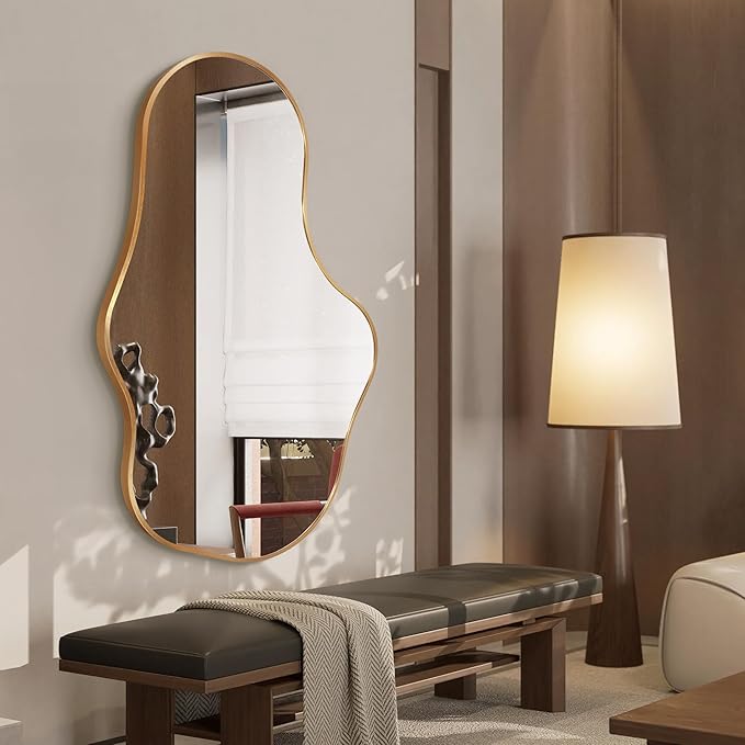 Dorlicecass Irregular Wall Mirror - Wall Mirrors Decorative 24"x 40" Asymmetrical Abstract Mirror Aviation Aluminum Alloy Frame Unique for Bathroom, Bedroom, Living Room, Cloakroom, Entryway Gold
