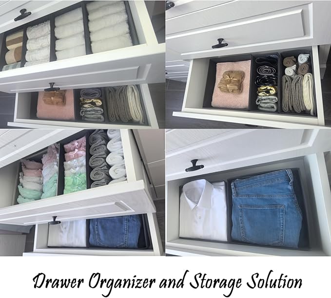 Bructhun Sock Drawer Organizer 3 Pack - Collapsible Fabric Storage Bins for Underwear Divider, Small Closet Organizers with 3 Compartments, Gray