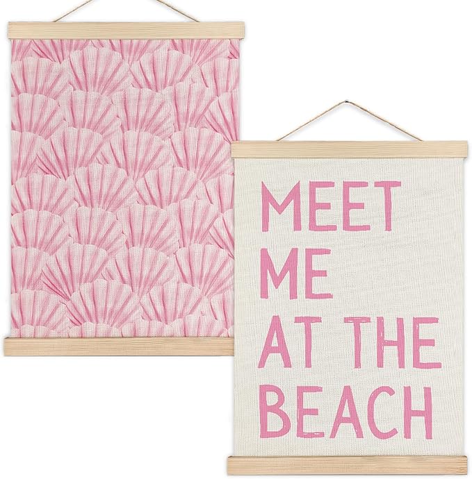 RYYCDOI Pink Cowgirl Beach Room Decor Set of 2, Aesthetic Seashell Wall Decor, Blue Beach Decor for Teen Girls Room, 12x16 Inches