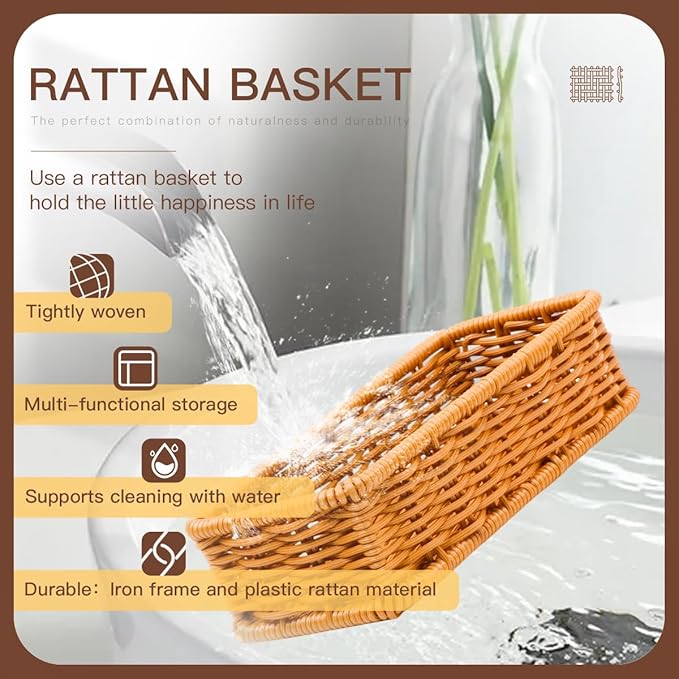 Drawer Organizers- Plastic Rattan Storage Trays for Bedroom, Bathroom, Kitchen, Office, Handwoven organizer, Waterproof and Easy Clean, 1 Set, Natural Color