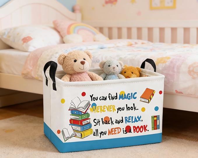 Essme Rectangular Kids Baskets,Book Storage Box,Cute Basket for Kids with Handles for Room Decor, Book Bins,Shelf Basket.(Book)