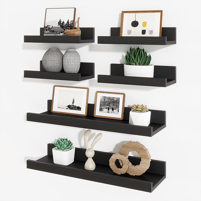 Axeman Picture Ledge Shelf, Floating Shelves for Decor Storage Set of 6, 16 inch Floating Wall Mounted Shelves, Wall Shelves with Lip for Living Room, Bedroom, Nursery, Bathroom, Kitchen, Black