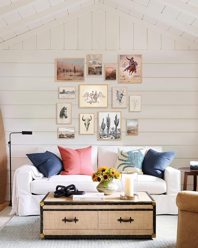 KBKBART Vintage Western Wall Art Prints, Farmhouse Western Cowboy Canvas Pictures, Southwestern Boho Ranch Desert Wall Decor Aesthetic for Bedroom, Bathroom Decor, Southwest Prints for Home (Unframed- Set of 13)