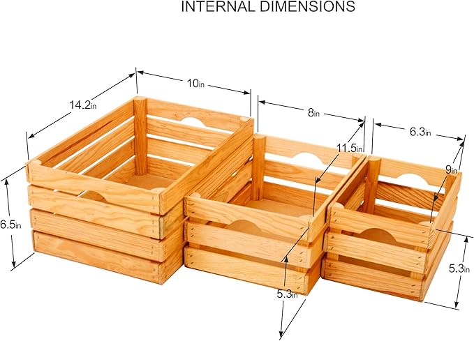 VINTAYARD Rustic Wood Crates for vintage decorative display, Nesting Crate set for storage and farmhouse style decor, wooden boxes made from 100% Wood (Natural Pine, Nested Set of 3)