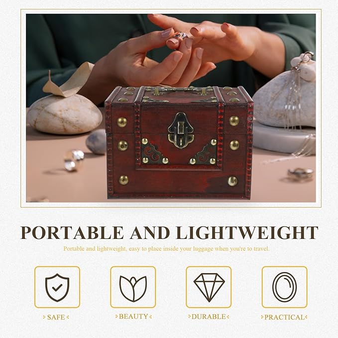 Antique Wood Jewelry Box Vintage Decor for Nursery Treasure Storage Case Necklace Holder Makeup Organizer