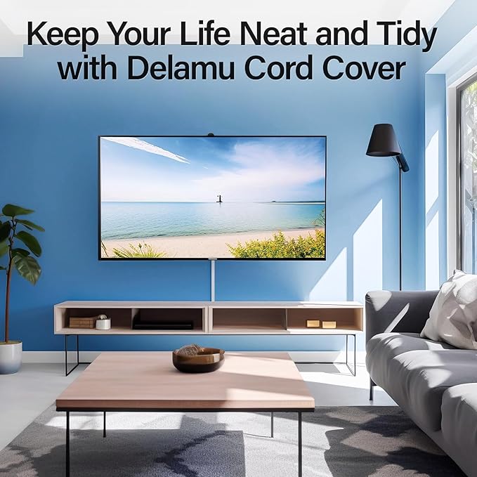 Delamu 56.7in Cord Hider, Cord Covers for 1-2 Wires on Wall, One-Cord Cable Hider, Easy Install Wire Hider Wire Covers for Cords on Wall, Cable Cover Raceway to Hide Wires Along Wall, W0.59 H0.4in