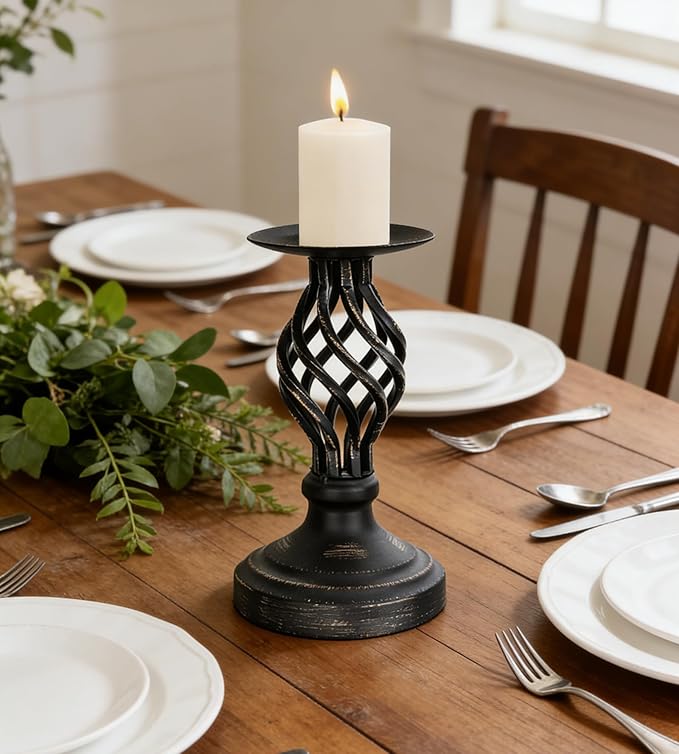 Candle Holders - Candlestick Holders Decorative LHQOO Metal Vintage Candle Holder with Non-Slip Base, Available for Home Decor, Wedding, Dinning, Party, Anniversary (Medium Size)