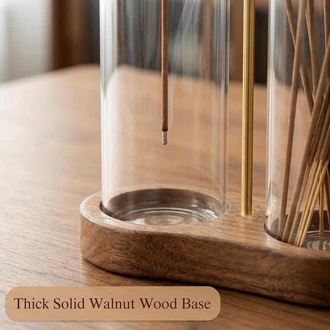 2 in 1 Incense Holder for Sticks with Glass Ash Catcher - Upside Down Anti-Ash Flying Incense Burner & Stick Storage Organizer, Ideal for Meditation, Yoga, Zen Home Decor, Spa Relaxation Gift