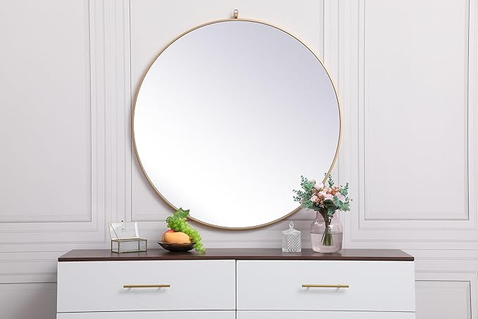Focus 39x39 Round Wall Mirror, for Bathroom Bedroom Entryway, Brass