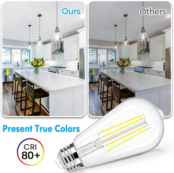 Brightever 8-Pack Vintage LED Edison Bulbs 60W Equivalent, 6W ST58 5000K Daylight White Antique LED Filament Bulbs, E26 Medium Base, Clear Glass Style for Home and Commercial, Non-dimmable