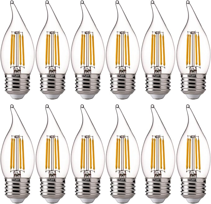 FLSNT 60 Watts Equivalent LED Chandelier Light Bulbs, Dimmable CA11 LED E26 Base Candelabra Bulbs, 2700K Soft White, 12 Pack UL,CA65 Listed.