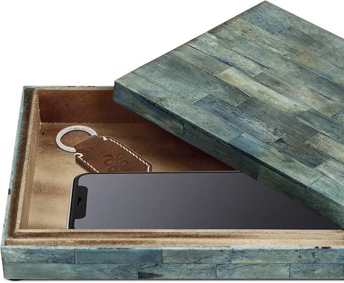 Handicrafts Home Small Decorative Box with Lid – 6x8x1.5” Trinket, Remote Control & Keepsake Memory Box, Decorative Accent for Coffee Table, Shelf, Mantle & Boho Home Decor- Verdigris