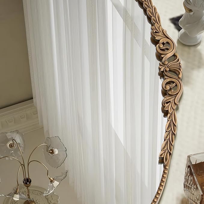 Besdomus Gold Large Arched Mirror: 40"x29" French Baroque Vintage Mirror - Traditional Ornate Antique Mirrors for Wall/Mantel/Bedroom/Entryway/Bathroom/Hallway - Home Decor for Fashion-Conscious