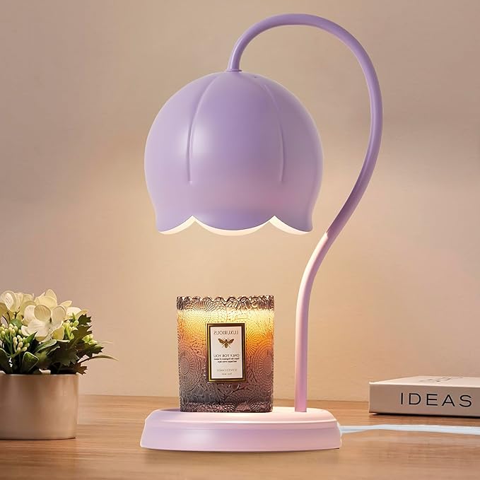 Light Purple Cute Flower Candle Warmer Lamp with Timer Dimmable, Bedroom House Office Aesthetic Living Girls Room New Home Decor, Christmas Birthday New Year Gifts for Women Mom