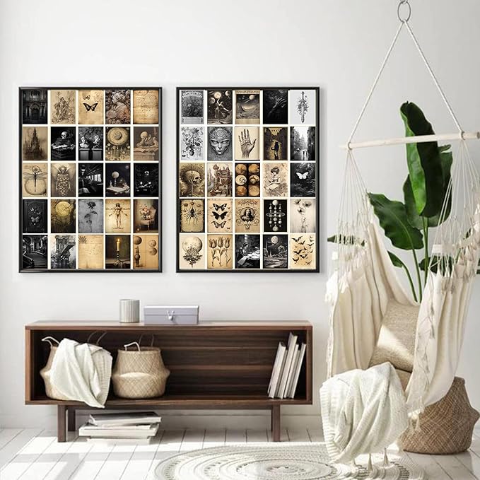 KBKBART 70pcs Dark Academia Wall Collage Kit, Vintage Poster Wall Decor, Retro Style Dark Aesthetic Room Decor, Light Academia Photo Collage Kit 4"x6" Aesthetic Picture, Gothic Home Decor for
