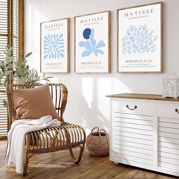 FYARTKJ 3Pcs Blue Coastal Wall Art Prints Coastal Granddaughter Aesthetic Wall Decor Pictures Abstract Minimalist Beachy House Posters for Bedroom Living Room Gallery Home Decoration Unframed 12x16in