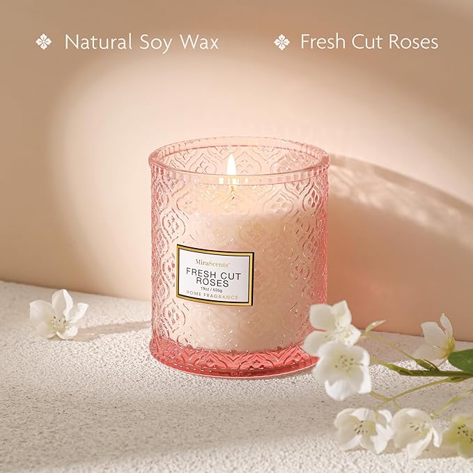 Rose Scented Candles, Valentine Pink Decorative Glass Candle, Valentine Candles Gifts for Women, Natural Soy Wax for Home Fragrance, 19oz