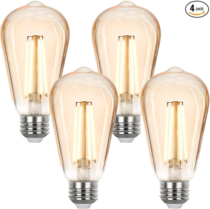 Sigalux LED Edison Bulbs 40 watt Equivalent, E26 Light Bulb Dimmable, Soft White 2700K, Amber Glass ST58 Vintage LED Bulbs, 90+ CRI, 4.5W 400LM, E26 Base, 4 Pack