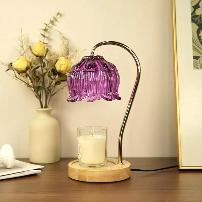 SupBri Dimmable Flower Candle Warmer Lamp, Purple Candle Warmer with Timer & 4Bulbs, Womens Gifts for Valentines Birthday, Unique Home Decor for Bedroom Living Room Decor Aesthetic