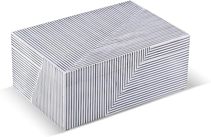 Handicrafts Home Large Decorative Storage Box with Lid – Black White Coffee Table Storage Box, Geometric Stripe Keepsake Box for Living Room, Shelf & Console Decor – Illusion Stripe, 12 x 8 x 5.5