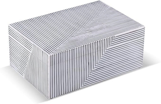 Handicrafts Home Large Decorative Storage Box with Lid – Black White Coffee Table Storage Box, Geometric Stripe Keepsake Box for Living Room, Shelf & Console Decor – Illusion Stripe, 12 x 8 x 5.5