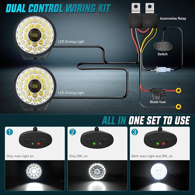 Nilight 9 Inch LED Offroad Driving Lights with DRL 2 PCS 160 W Round Hyper Spot Beam Offroad Light w/ 12 AWG DT Connector Wiring Harness Kit for Jeep Truck ATV UTV SUV