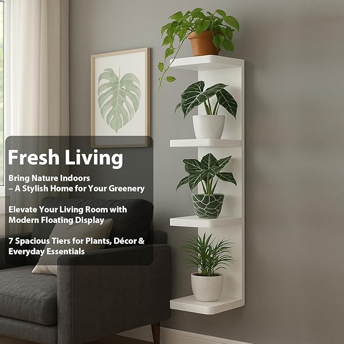 LitaEther Modern Lack Wall Shelf -Round Edge (White, 4 Tier)