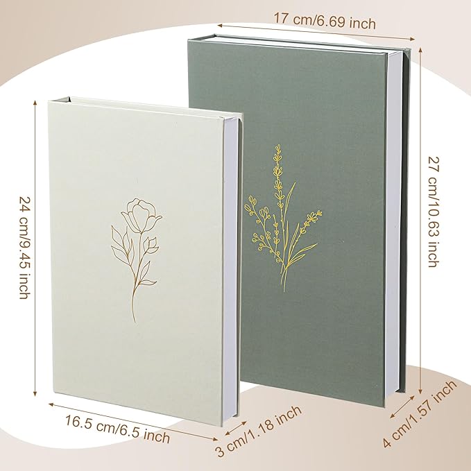 Cinnvoice Set of 2 Aesthetic Decorative Books Boxes, Faux Books Stacked for Decoration for Coffee Tables Modern Home Bookshelves Decor, Fake Fashion Photo Storage Boxes(Sage Green Beige)