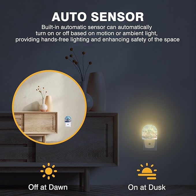 Ocean Animal Night Light, Sea Turtle and Seashell Night Lights Plug into Wall Dusk to Dawn Sensor Round Nightlight for Women Men Energy Efficient Led Lamp 0.5W for Stairway Hallway Bedroom