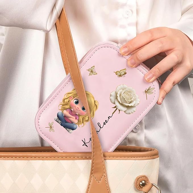 Wrappiness Women & Girls Floral Makeup Box With LED Mirror - Personalized Birthmonth Flower Travel Jewelry Organizer Gift for Daughters Sisters on Birthday Christmas Graduation Wedding