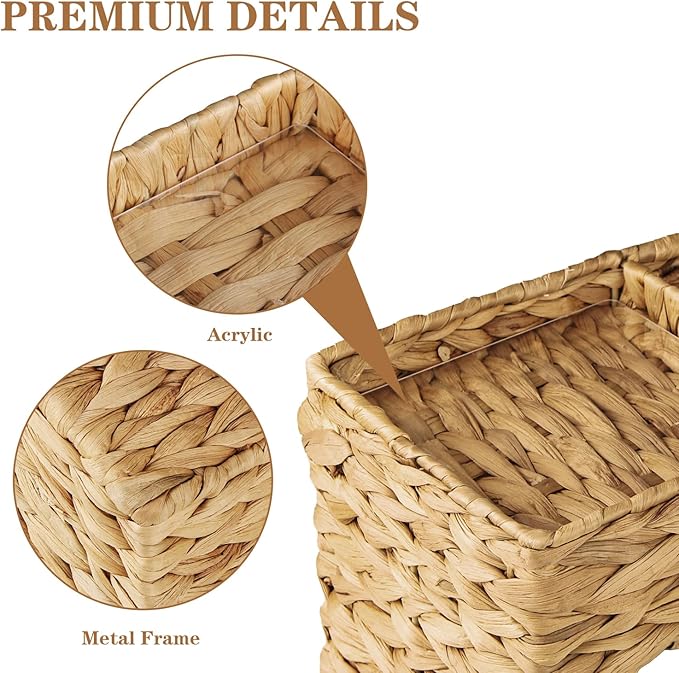 BIBELUN Woven Tissue Box Cover Square with Storage Tray, Water Hyacinth Tissues Cube Box Holder, Farmhouse Wicker Facial Tissue Dispenser Organizer for Bathroom, Countertop, Vanity, Nightstand, Decor