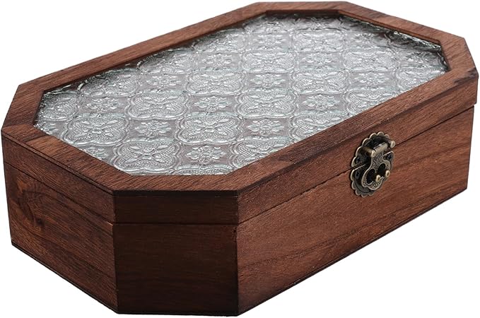 LIOOBO Wooden Desk Storage Box Begonia Lid Vintage Makeup Organizer Small Decorative Jewelry Box for Trinkets