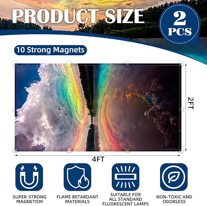 ANGSYLTH 2 Pcs Fluorescent Light Covers - 4 x 2 Feet Covers for Ceiling Lights, Magnetic Light Filters for Classroom, Office, Hospitals, Home (Sunset)