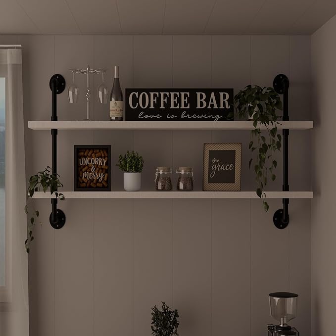 HDDFER Floating Bookshelf Bathroom Shelves Over Toilet Industrial Pipe Shelving Pipe Shelves Rustic White Wall Shelves 36 Inch Farmhouse Book Shelves for Wall Mounted