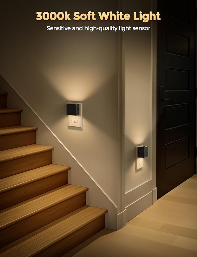 DORESshop LED Night Lights Plug into Wall [2 Pack], Plug in Nightlight, 3 Level Brightness Adjustable Night Light, Dusk to Dawn Sensor, Nightlights for Adults, Bedroom, Bathroom, Hallway, 3000K