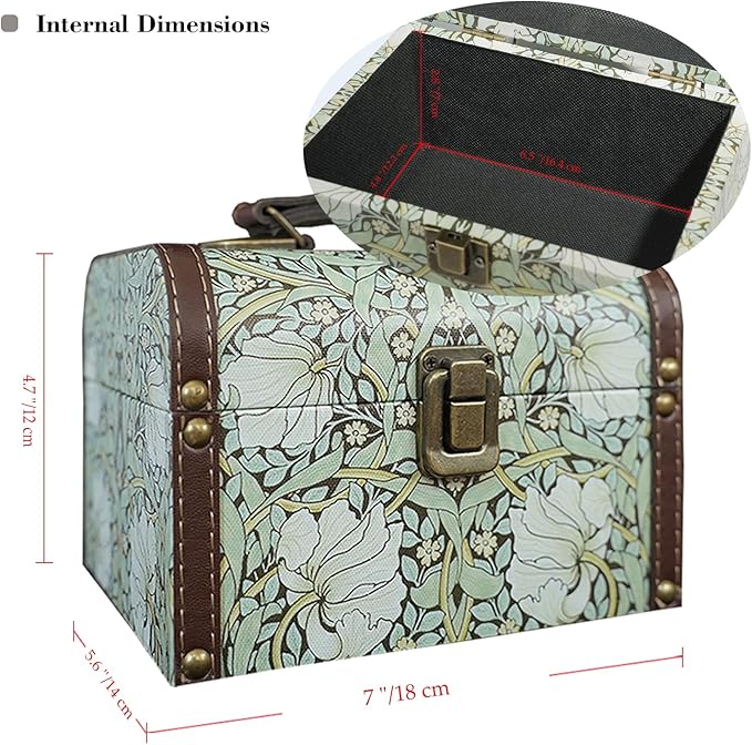 Vintage Decorative Storage Box with Handle, Retro Floral William Morris Keepsake Organizer Chest for Jewelry, Trinkets, Gift Packaging and Home Decor, 7 x 5.6 x 4.7 Inch