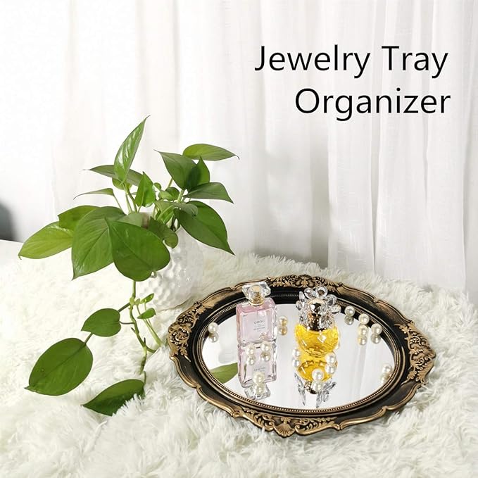 YAMFURGA Decorative Mirrors Tray, Hanging Wall Mirror, Vintage Multi-Functional Display Tray, Jewelry Trays, Vanity Trays, Serving Trays,13" W x 15" L, Golden Black