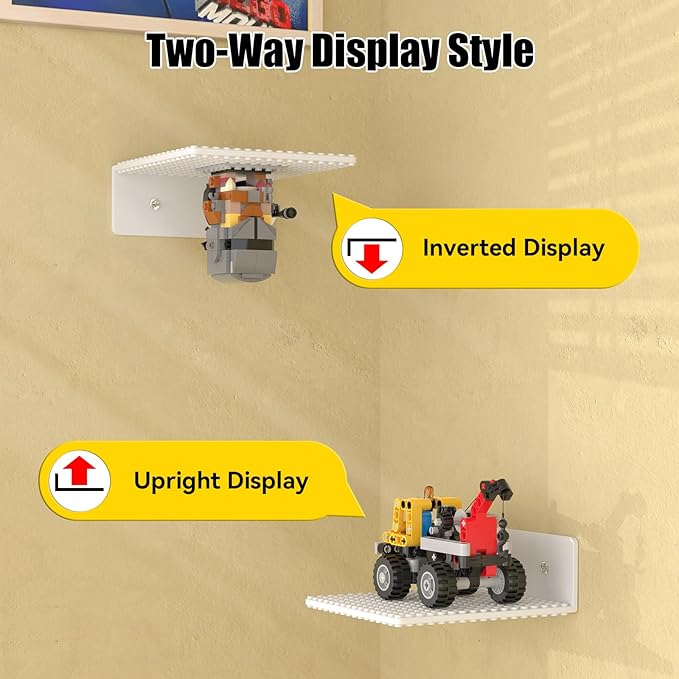 BlissBox 12-Pack Floating Shelves for Wall Compatible with Lego Building Bricks, 5x5.5inch Dual‑Sided 16x17 Studs for Toy Brick Storage and Display, ABS Display Shelves for Room Decor, White