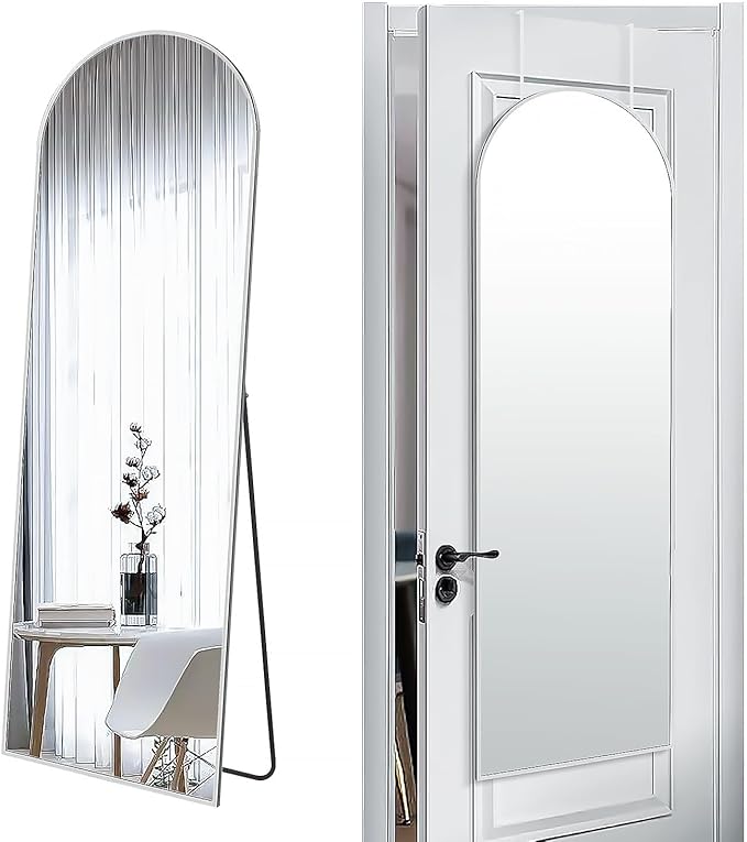 SCWF-GZ 57x20 Door Hanging Full Length Mirror, Floor (Height 5.7ft just Body in1.3ft) or Wall Mounted Metal Frame Arch Dressing Mirrors for Bedroom Bathroom Living Room 57 20 inch Silver